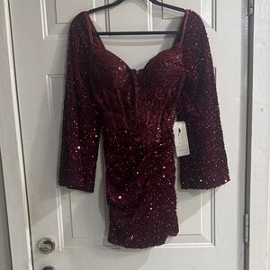 Glamorous Wine Sequin Midi Dress